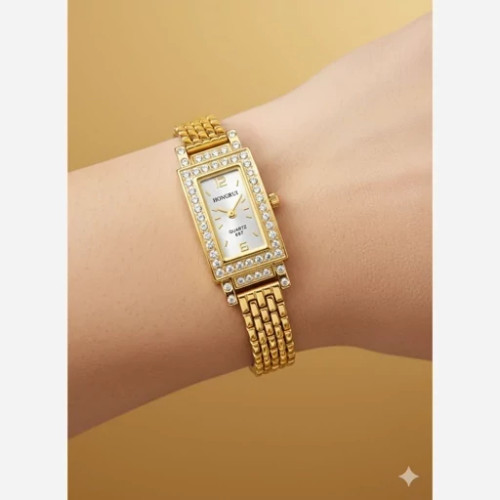 ساعت مچی زنانه هانگری دور نگین رنگ ثابت قاب مسطتیلی کیفیت بینظیر