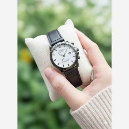 ساعت مچی مردانه رولکس تقویم دار بند چرم دور دوخت کیفیت بینظیر