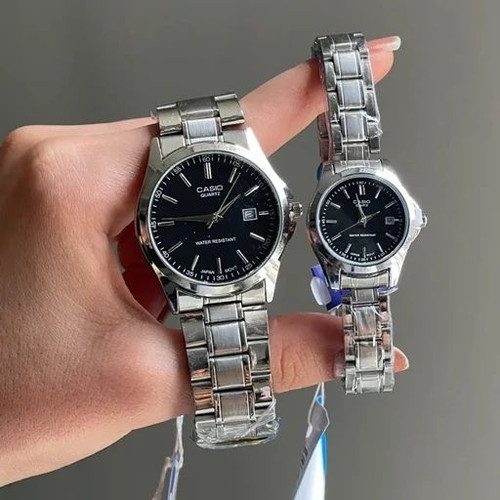 ست ساعت مردانه و زنانه کاسیو casio استیل صفحه مشکی