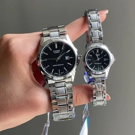 ست ساعت مردانه و زنانه کاسیو casio استیل صفحه مشکی