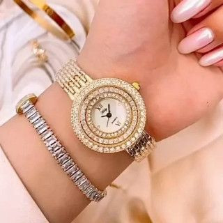 ساعت زنانه نگیندار با بند پر نگین